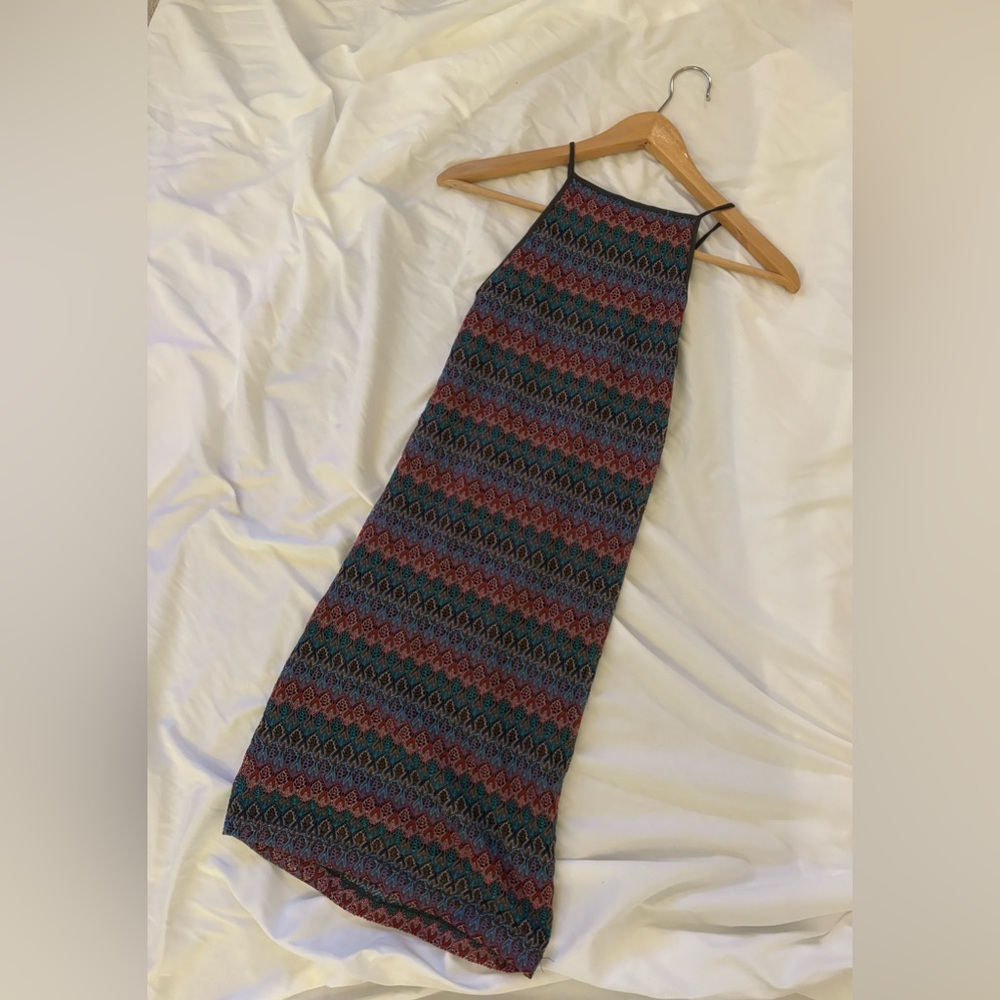 Multicolor Patterned Knit Halter Dress
